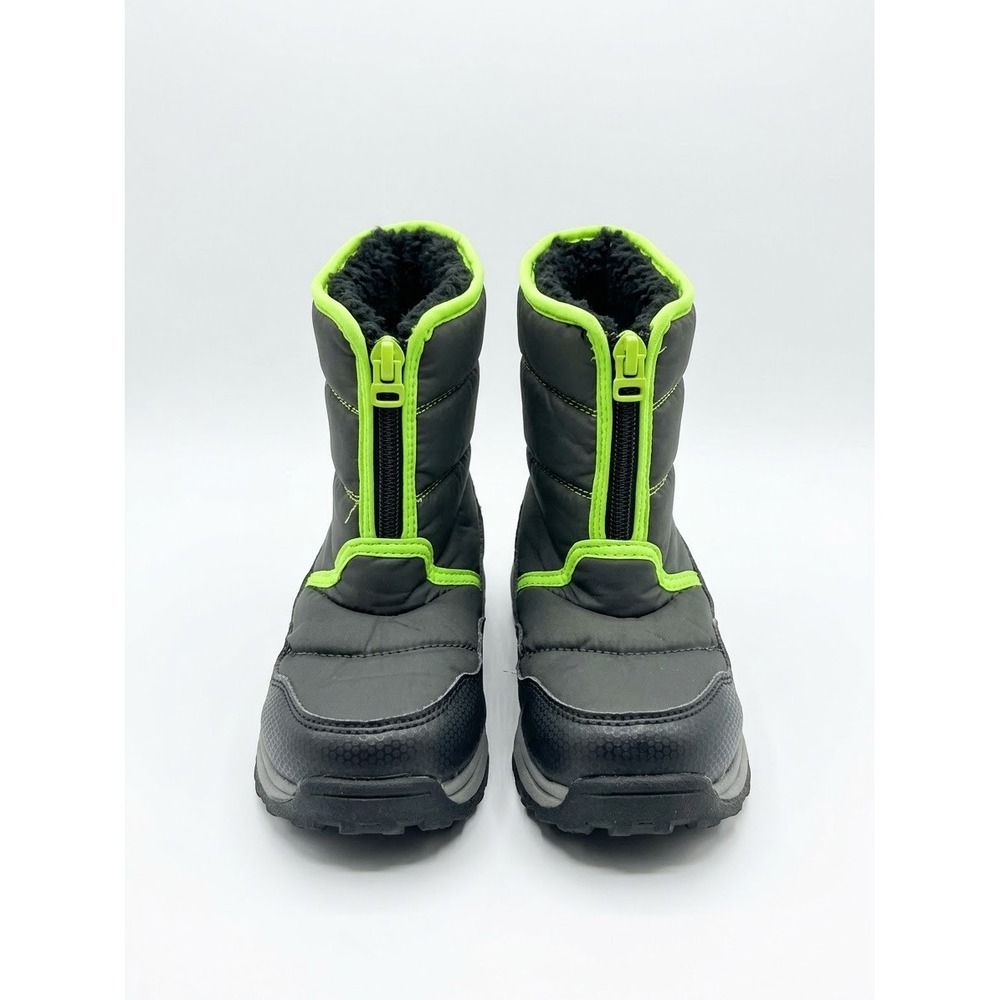 Kids Puffer Snow Boots Size 2 Youth Neon Lime Charcoal Faux Fur Lined Zip Up
